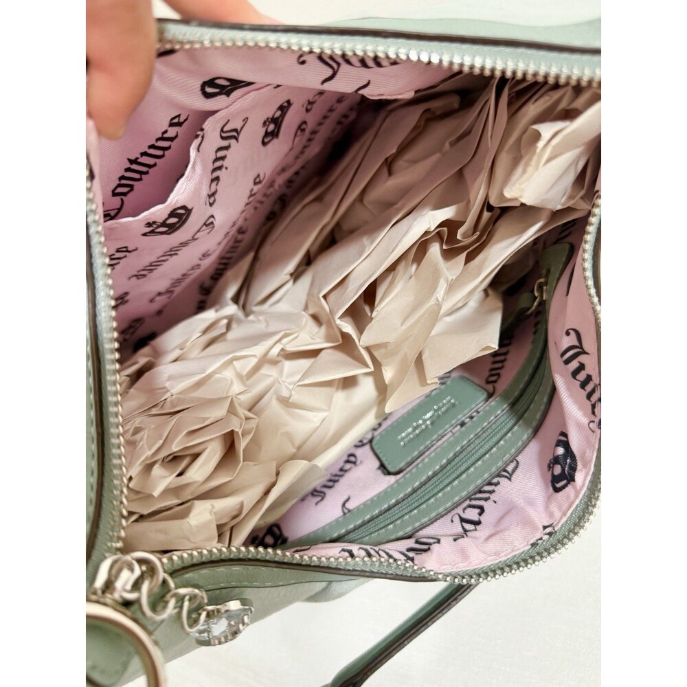 NWT Juicy Couture Queen Couture Hobo Bag Sage Mint Green Velour Rhinestone Heart - Picture 10 of 10